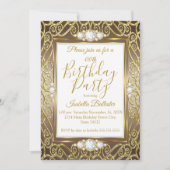 Elegante Birthday Party Gold Bronze Beige Diamond Einladung (Vorderseite)