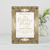 Elegante Birthday Party Gold Bronze Beige Diamond Einladung (Stehend Vorderseite)