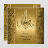 Elegante Birthday Party Gold Chandelier Einladung (Vorne/Hinten)