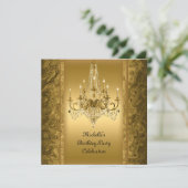Elegante Birthday Party Gold Chandelier Einladung (Stehend Vorderseite)