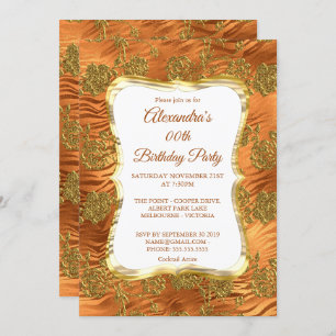 Elegante Birthday Party Gold Rust Copper Damask Einladung