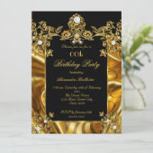 Elegante Birthday Party Gold Silk Black Diamonds Einladung (Stehend Vorderseite)
