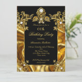 Elegante Birthday Party Gold Silk Black Diamonds Einladung (Stehend Vorderseite)