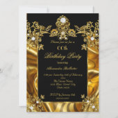Elegante Birthday Party Gold Silk Black Diamonds Einladung (Vorderseite)