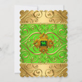 Elegante Birthday Party Green Limon Damask Gold B Einladung (Rückseite)