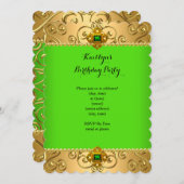 Elegante Birthday Party Green Limon Damask Gold B Einladung (Vorne/Hinten)