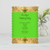 Elegante Birthday Party Green Limon Damask Gold B Einladung (Stehend Vorderseite)