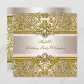 Elegante Birthday Party Metallic Gold Damask Gold Einladung (Vorne/Hinten)