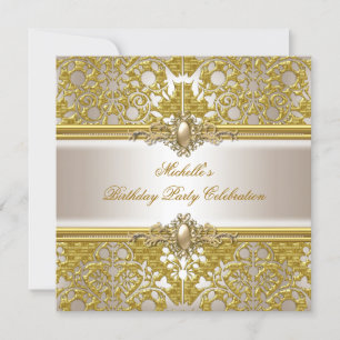 Elegante Birthday Party Metallic Gold Damask Gold Einladung