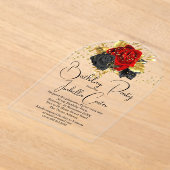 Elegante Birthday Party Red Gold Black Blume Acryleinladungen (Ablage )