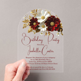 Elegante Birthday Party Red White Gold Blume Acryleinladungen