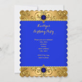 Elegante Birthday Party Royal Blue Damask Gold B Einladung (Vorderseite)