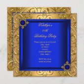 Elegante Birthday Party Royal Blue Damask Gold Einladung (Vorne/Hinten)