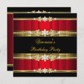 Elegante Birthday Party Royal Red Gold Black Einladung (Vorne/Hinten)