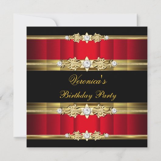 Elegante Birthday Party Royal Red Gold Black Einladung (Vorderseite)