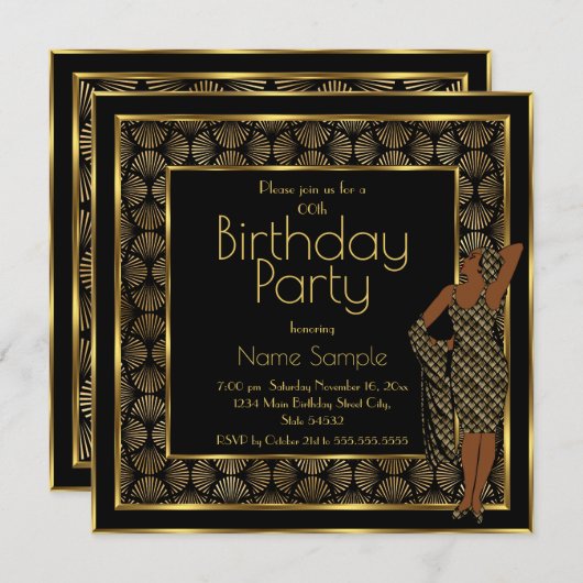 Elegante Birthday Party Schwarzes Meer Einladung (Vorne/Hinten)