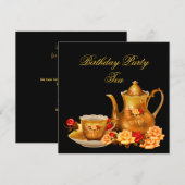 Elegante Birthday Party Tea Black Red Gold Einladung (Vorne/Hinten)