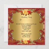 Elegante Birthday Party Tea Red Gold Rose Einladung (Rückseite)