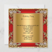 Elegante Birthday Party Tea Red Gold Rose Einladung (Rückseite)