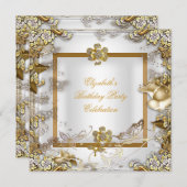 Elegante Birthday Party White Gold Diamond Einladung (Vorne/Hinten)