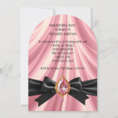 Elegante Birthday Pink Gold Black Jewel Bow Einladung (Rückseite)