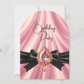 Elegante Birthday Pink Gold Black Jewel Bow Einladung (Vorderseite)