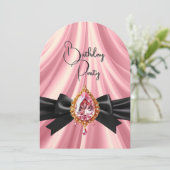 Elegante Birthday Pink Gold Black Jewel Bow Einladung (Stehend Vorderseite)