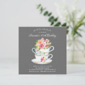 Elegante Birthday Tea Einladung (Stehend Vorderseite)