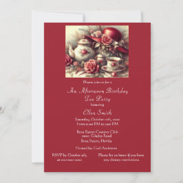 Elegante Birthday Tea Party Rote Rose Einladung