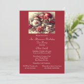 Elegante Birthday Tea Party Rote Rose Einladung (Stehend Vorderseite)