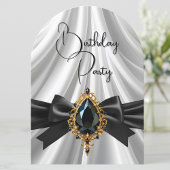 Elegante Birthday White Gold Black Jewel Bow Einladung