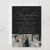Elegante Black 3 Foto Graduation Party Einladung (Vorderseite)
