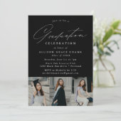 Elegante Black 3 Foto Graduation Party Einladung (Stehend Vorderseite)