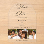 Elegante Black 3 Foto Strip Wedding Save the Date Acryleinladungen (Vorderseite)