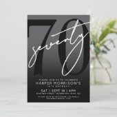 Elegante Black 70. Geburtstagsparty Einladung (Stehend Vorderseite)