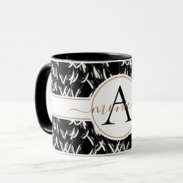 Elegante Black Abstrakt Floral Gold Mit Monogramm  Tasse