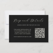 Elegante Black and Cream QR Code Wedding RSVP Card Karte (Vorderseite)