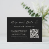 Elegante Black and Cream QR Code Wedding RSVP Card Karte (Stehend Vorderseite)