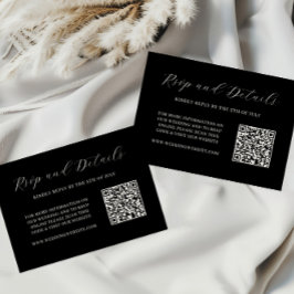 Elegante Black and Cream QR Code Wedding RSVP Card Karte