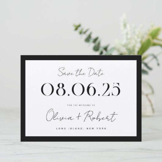 Elegante Black and Ecru Chic Wedding Save The Date (Stehend Vorderseite)