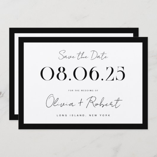 Elegante Black and Ecru Chic Wedding Save The Date (Vorne/Hinten)