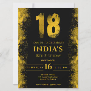 Elegante Black and Gold 18. Geburtstagsparty Einladung