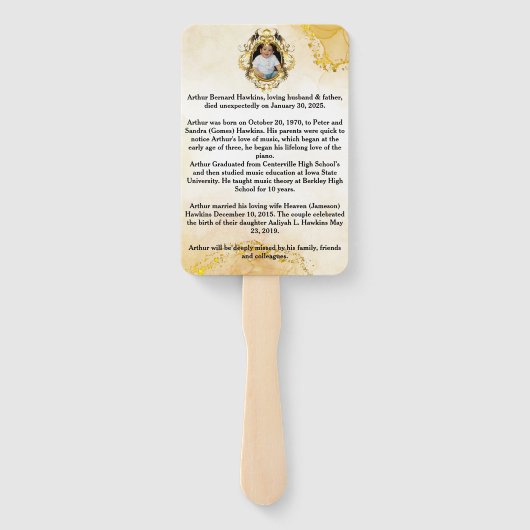 Elegante Black and Gold 2 Fotos Beerdigung/Gedenkf Fächer (Rückseite)