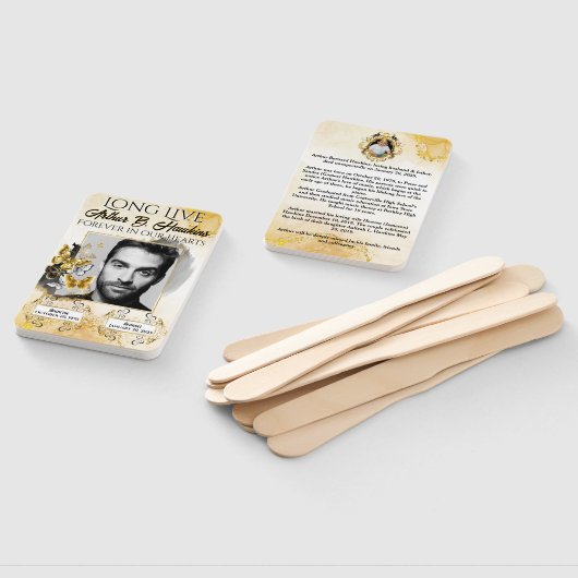 Elegante Black and Gold 2 Fotos Beerdigung/Gedenkf Fächer (Non-assembled)