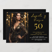 Elegante Black and Gold 50. Einladung (Vorne/Hinten)