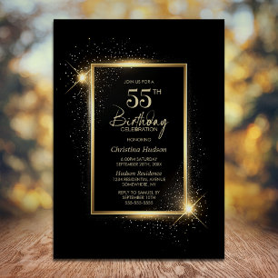 Elegante Black and Gold 55. Geburtstagsparty Einladung