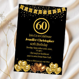 Elegante Black and Gold 60. Geburtstagsparty Einladung