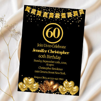 Elegante Black and Gold 60. Geburtstagsparty Einladung