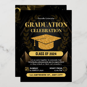 Elegante Black and Gold Abschluss Celebration Folieneinladung
