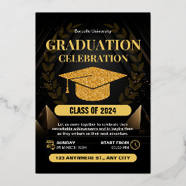 Elegante Black and Gold Abschluss Celebration Folieneinladung